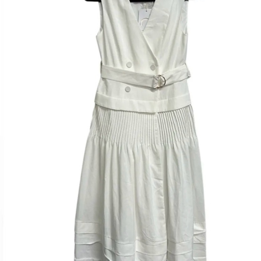 Commense White Belted Midi Dress
